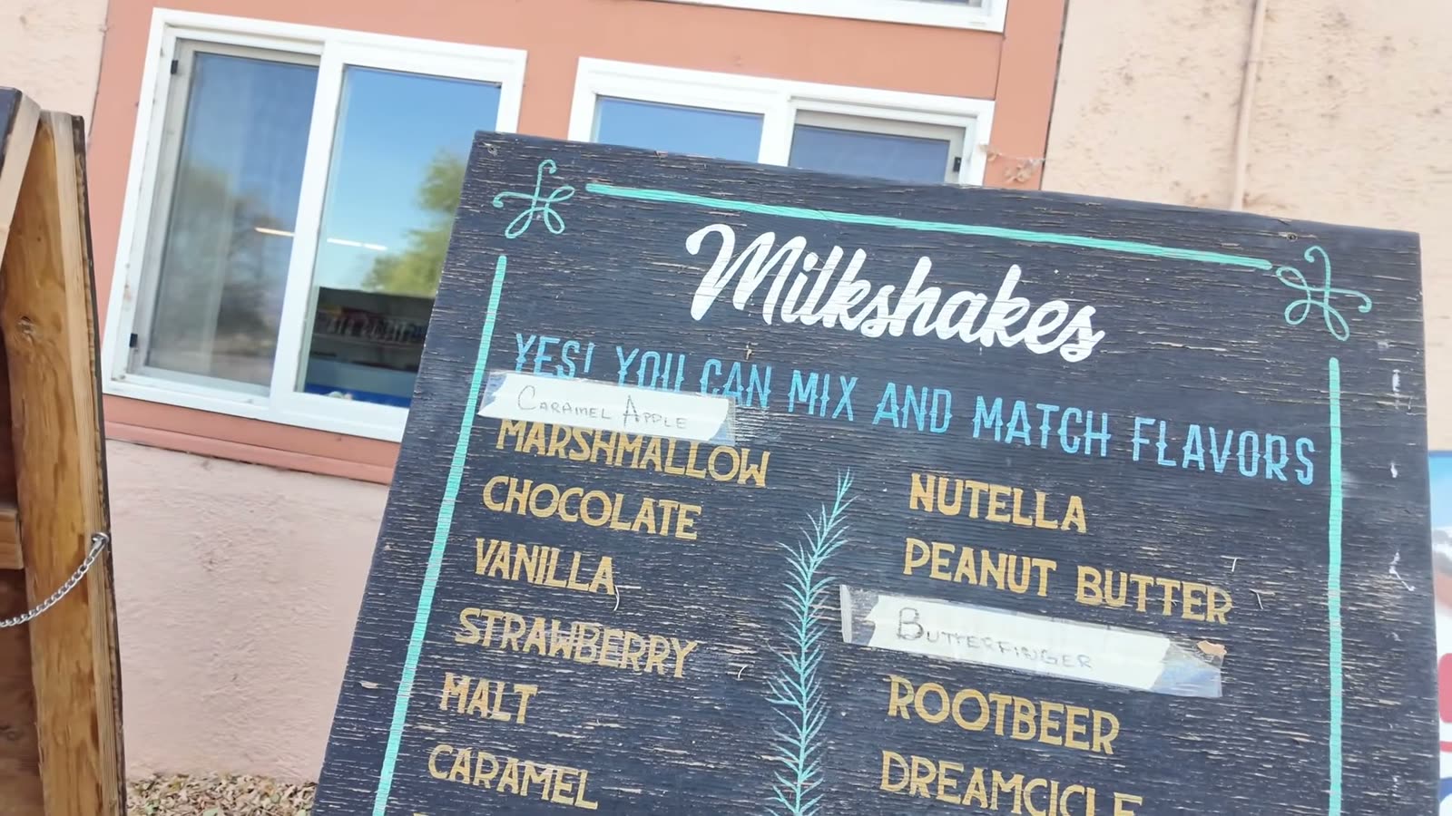 The milkshake flavor board at Fields Station