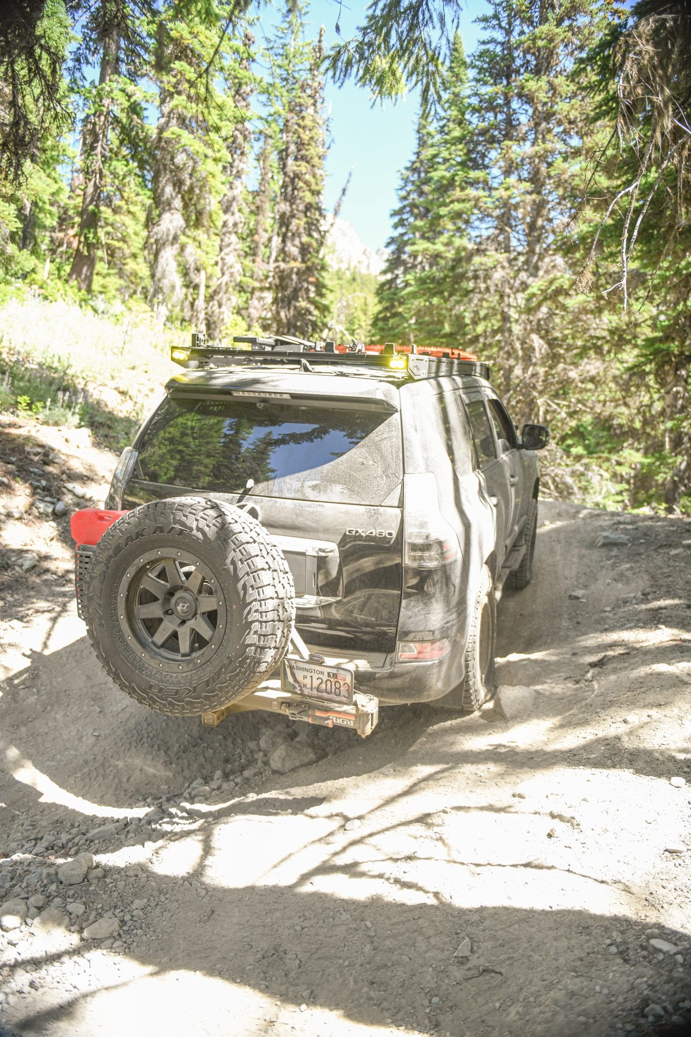 The GX 460 covered in trail dust